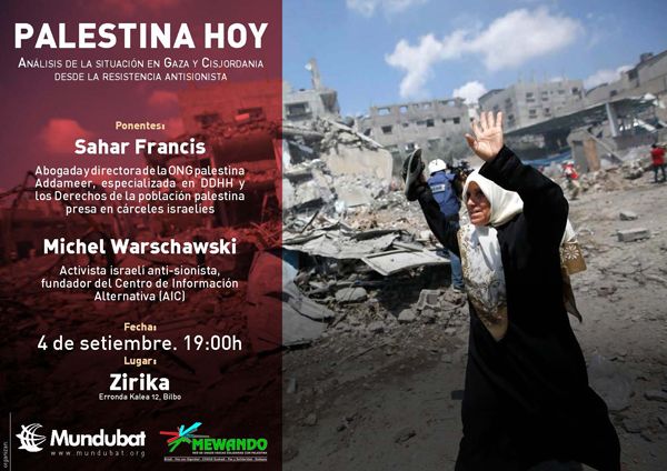 Invitacin a charla de la abogada palestina Sahar Francis y Michel Warschawski.